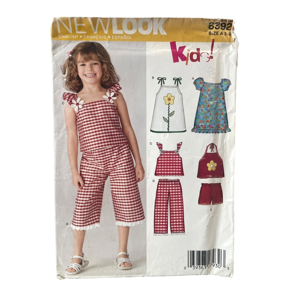New Look Sewing Pattern 6392 Kids Size 3-8 Dress Top Pants Shorts Uncut